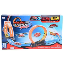 MK Toys Racing Track 25 db-os versenypálya szett duplahurkos kanyarral és 2 db hátrahúzható autóval 1/64 autópálya és játékautó