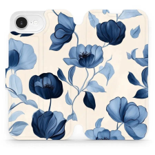 Mobiwear Apple iPhone 16e flip tok - kék virágok (5906511808133) tok és táska