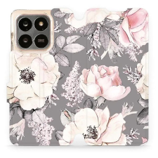 Mobiwear Flip pouzdro pro Honor x7d květy na šedé tok és táska