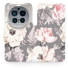 Mobiwear Flip tok, Vivo X300 Pro, virágok, szürke (5907861832663) tok és táska