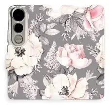 Mobiwear Flip Vivo V50 Lite virágok tok tok és táska