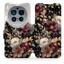 Mobiwear Flip Vivo X300 Pro aranyszínű virágok tok tok és táska