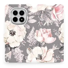 Mobiwear Flip Xiaomi Redmi Note 15 4G virágok szürke tok tok és táska