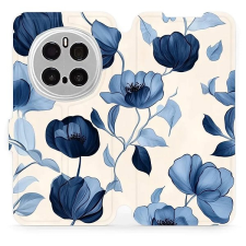 Mobiwear Honor Magic7 Pro 5G flip tok - kék virágos tok és táska