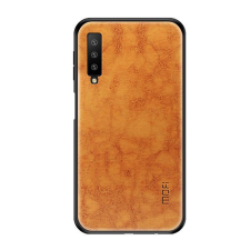MOFI műanyag telefonvédő (szilikon keret, bőr hatású hátlap) BARNA [Samsung Galaxy A7 (2018) SM-A750F] tok és táska