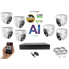  Monitorrs Security - AI IP Dóm kamerarendszer 7 kamerával 5 Mpix - 6370K7 megfigyelő kamera
