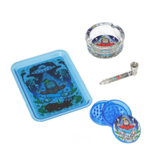  Monkey King készlet – Dohányörlő + Fémpipa + Hamutartó + Rolling Tray - kék hamutartó