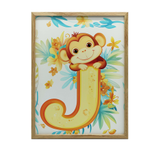  MONKEY WALL PLAKÁT J BETŰ FA KERETTEL 50x70 CM grafika, keretezett kép