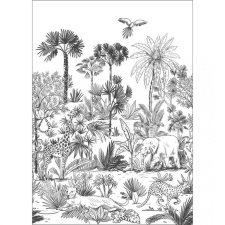  Monokróm dzsungel életkép szavannai állatokkal fehér fekete falpanel tapéta, díszléc és más dekoráció