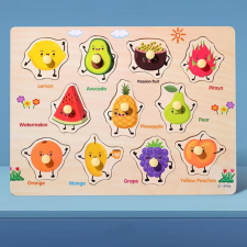  Montessori fejlesztő fa puzzle játék - Gyümölcsök puzzle, kirakós