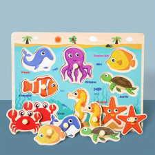  Montessori fejlesztő fa puzzle játék - óceán puzzle, kirakós