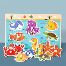 Montessori fejlesztő fa puzzle játék - óceán puzzle, kirakós