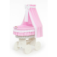  Moses Basket fonott függönyös kiságy Bellamy - fehér + rózsaszín ágyneműhuzat babakocsi kiegészítő
