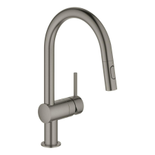 Mosogató csaptelep Grohe Minta kihúzható zuhannyal, 2 áram csiszolt Hard Graphite 32321AL2 csaptelep