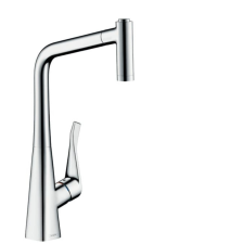  Mosogató csaptelep Hansgrohe Metris kihúzható zuhannyal, 2 áram króm 73824000 csaptelep