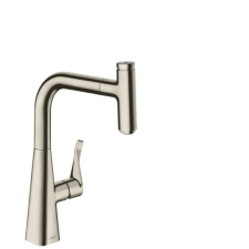 Mosogató csaptelep Hansgrohe Metris kihúzható zuhannyal rozsdamentes acél megjelenés 73802800 csaptelep