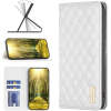  Motorola Moto G62 5G, Oldalra nyíló tok, stand, kártyatartóval, 3D rombusz minta, Wooze Pillow, fehé