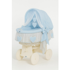  Mózes Kosaras Fonott Kapucnis Kiságy Amelie - fehér + kék ágyneműhuzat babakocsi kiegészítő