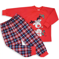 MROFI 2 Részes Karácsonyi Pamut Pizsama - Piros Rénszarvasos 104