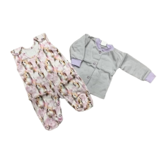 MROFI 2 részes szett - Szürke/Rózsaszín Cicás 62 babaruha szett