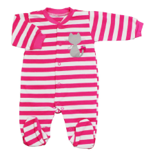 MROFI Pamut Ujjas Rugdalózó - Pink/Fehér Csíkos Cicás 74 rugdalózó