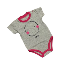 MROFI Rövid Ujjú Pamut Body - Szürke/Pink Smile - 68 kombidressz, body
