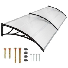 Műanyag előtető 240 x 90 cm, dupla, transzparens, fekete színű fali tartóelemekkel