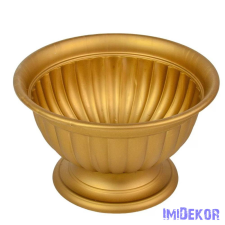  Műanyag kerek bordás talpas tál D26 M12 cm - Arany dekorációs kellék