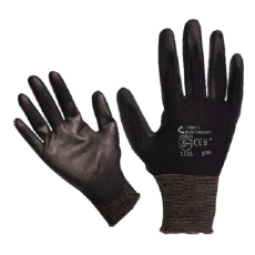 MUNKAVEDELEM Kötött kesztyű fekete nylon, XL-es méret, 10' poliuretánba mártott teny. és ujjhegy., gumírozott mandzse