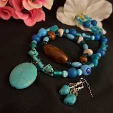  Muránői üveg és Türkinit szett,  egyedi és elegáns ékszer szett