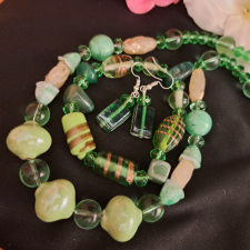  Muránói üveg nyaklánc + fülbevaló + karkötő, egyedi és látványos. ékszer szett