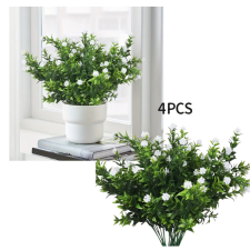  Művirág szett – 4 darab fehér virágos zöld növény csokor FF85539 dekoráció