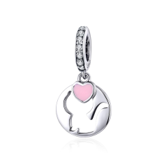  MyCharm Cicás Rózsaszín Szíves 925 Ezüst Charm & Medál medál