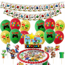 NAGY SZÜLETÉSNAPI SZETT SUPER MARIO BROS LUFI TOPPER PARTY FÜZÉR party kellék