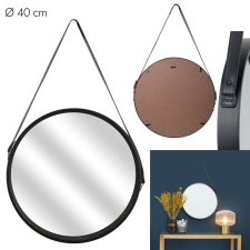  NAHAD fekete kerek tükör bőr fogantyúval  Ø40 cm bútor