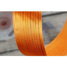 Narancssárga szatén szalag réz színű csíkokkal 4cm szalag, masni