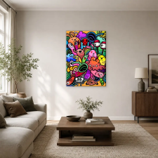  Narancssárga szörnybüli nyuszifejjel doodle art vászonkép dekoráció