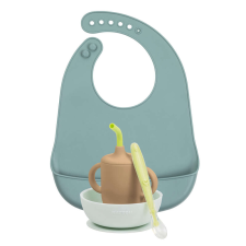 Nattou étkészlet szilikon 4 részes ivópohárral zöld babaétkészlet