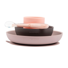 Nattou étkészlet szilikon 4 részes pink-padlizsán babaétkészlet