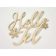  Natúr fa - Hello tél hópelyhes felirat 17x14cm dekorációs kellék