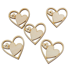  Natúr fa kulcsos szív 6cm 5db-os dekorációs kellék