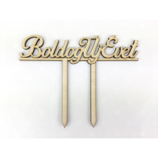 Natúr fa - "Boldog Új Évet" beszúrós 15cm - KIFUTÓ dekorációs kellék