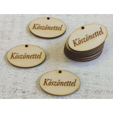 Natúr fa - "Köszönettel" gravírozott ovál táblácska 10db/csomag dekorációs kellék