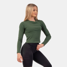 NEBBIA Women‘s Ribbed Long Sleeve Top Organic Cotton Dark Green - NEBBIA