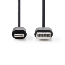 Nedis CCGP39300BK10 Lightning apa - USB-A apa Adat- és töltőkábel 1m - Fekete kábel és adapter