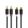 Nedis RCA Dugasz x2, RCA Aljzat, x2, aranyozott, antracit, sztereó audiokábel, 2m (CABW24205AT20) (CABW24205AT20)