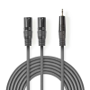 Nedis XLR 3-tűs Dugasz x2, 3.5 mm Dugasz x2, PVC, nikkelezett, szimmetrikus audió kábel, 3m, sötét szürke (COTH15310GY30) (COTH15310GY30)