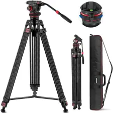 Neewer Pro Carbon Fiber Fluid Head Kamera Állvány / Videó Tripod (198cm) fotó állvány
