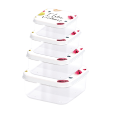  Négy darab színes fedelű, mintás négyzet alakú ételtároló doboz papírárú, csomagoló és tárolóeszköz