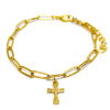  Nemesacél Kereszt (feszület) díszes hosszú szemes rozsdamentes acél karkötő, arany színű